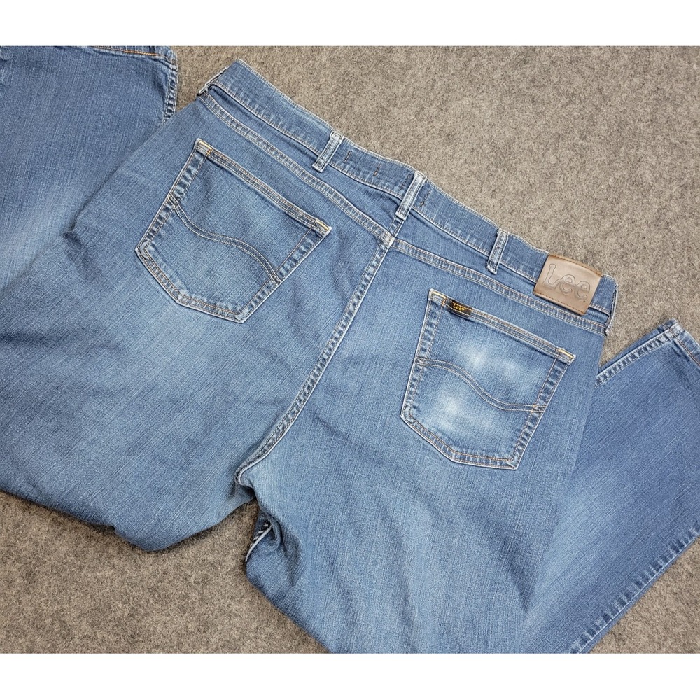Lee Jeans Mens 42x30 Blue Denim Faded Stretch Regular Fit Americana Straight Leg